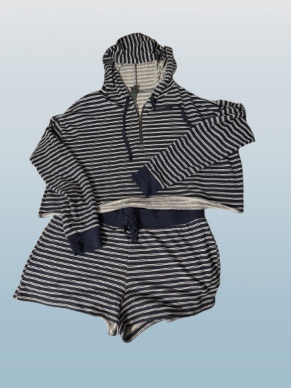 wild fable Navy and White Striped Hoodie Loungewear Set Top-XL Bottoms-L